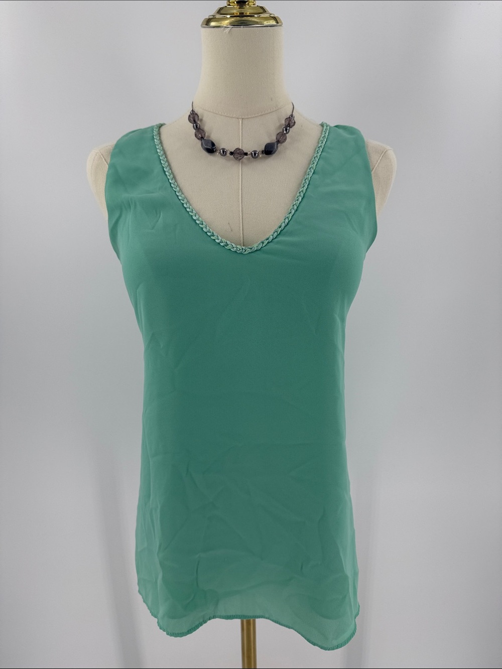 My Michelle Mint Green V-Neck Braided Trim Camisole